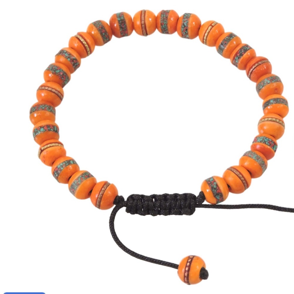 Orange Beaded Bracelet with Adjustable Cord Mala Bracelet